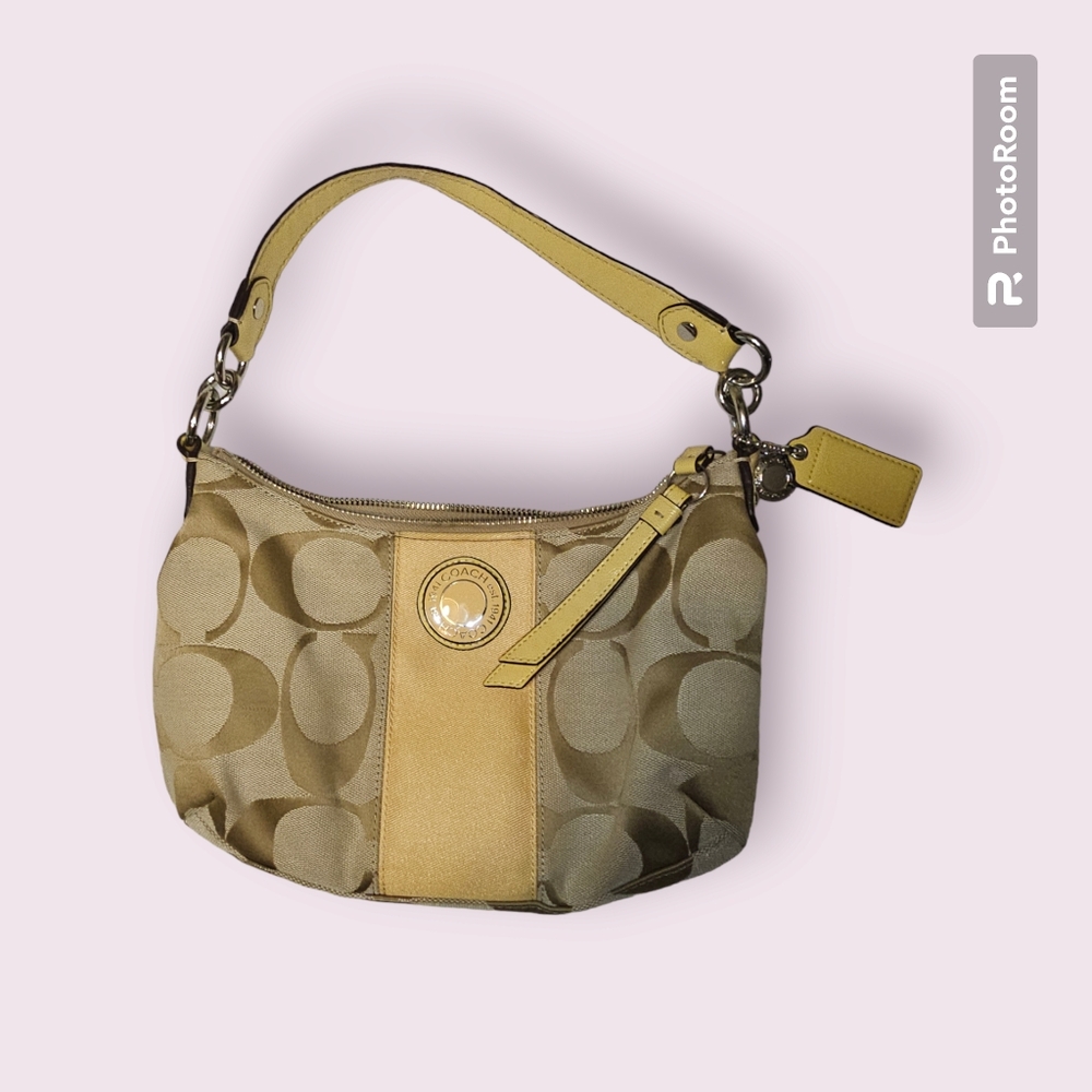 Coach signature stripe yellow patent Jacquard small purse
